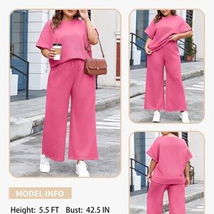 Women's Pink Wide-Leg Pants and Top Set
